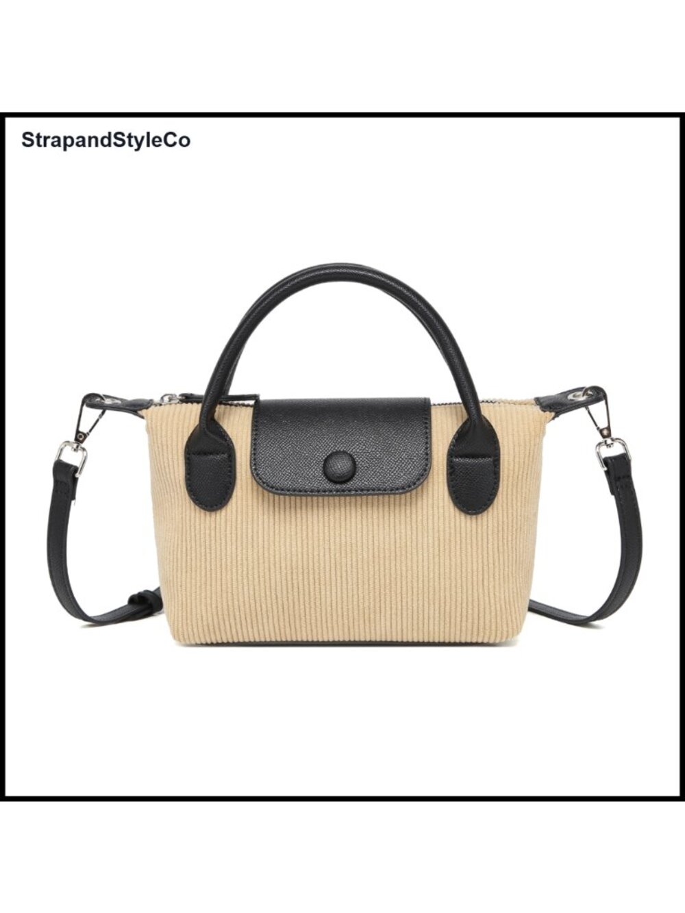 Mini Corduroy PU Leather Crossbody Bag Ribbed Vintage Purse Satchel - Picture 5 of 5